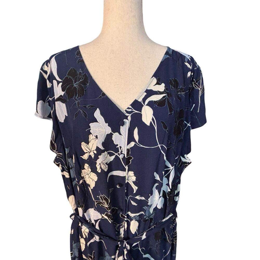 Talbots Plus Size 18W Navy Blue Floral Belt Dress Midi NEW NWT - Picture 3 of 11
